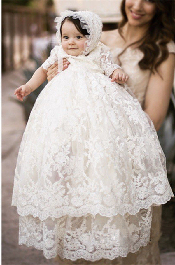 White Lace Embroidered Christening ...